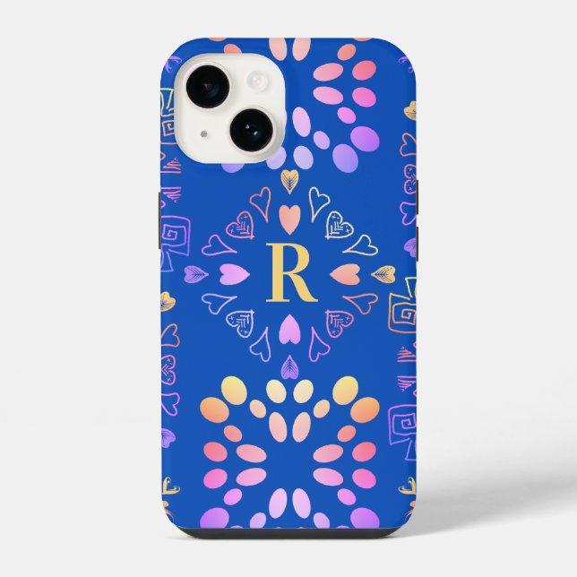 Royal Blue Monogram Pink Lilac Pattern iPhone Case (Back)