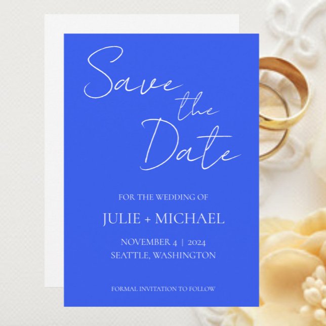 Royal Blue Monotone Simple Style Wedding Save The Date (In Situ Wedding)