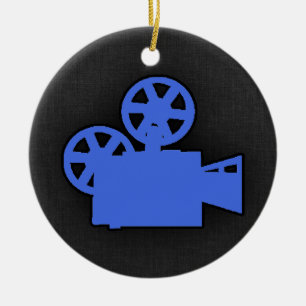 Royal Blue Movie Camera Ceramic Ornament