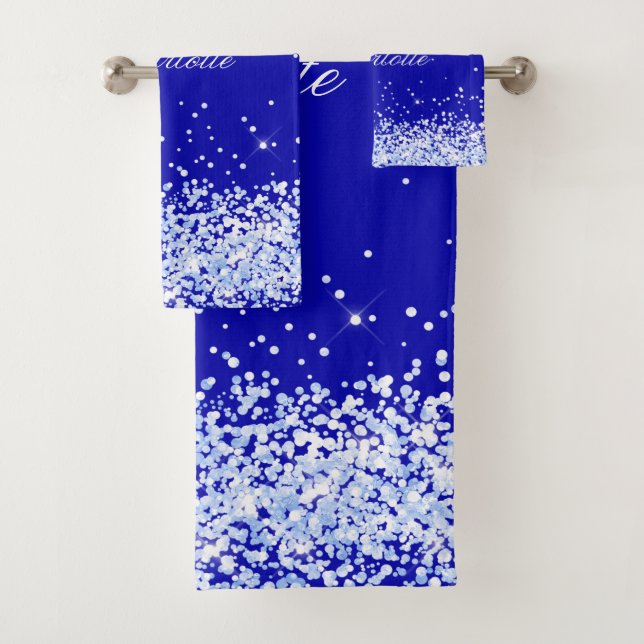 Royal blue name script bath towel set (Insitu)