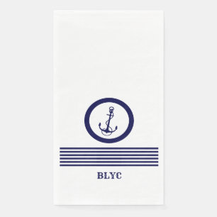 Royal blue nautical boat anchor and stripes napkin