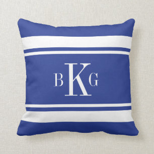 Royal Blue Nautical Stripes Custom Monogram Throw Pillow