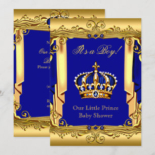 Royal Blue Navy Gold Crown Baby Shower Invitation