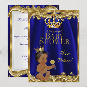 Royal Blue Navy Gold Prince Baby Shower Ethnic Invitation