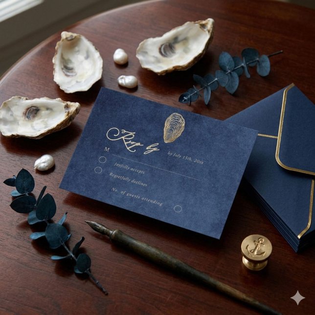 Royal Blue Navy Ocean Wedding Rsvp Response Card (Creator Uploaded)