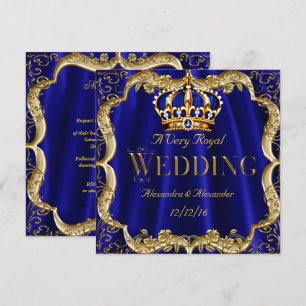 Royal Blue Navy Wedding Gold Crown Invitation