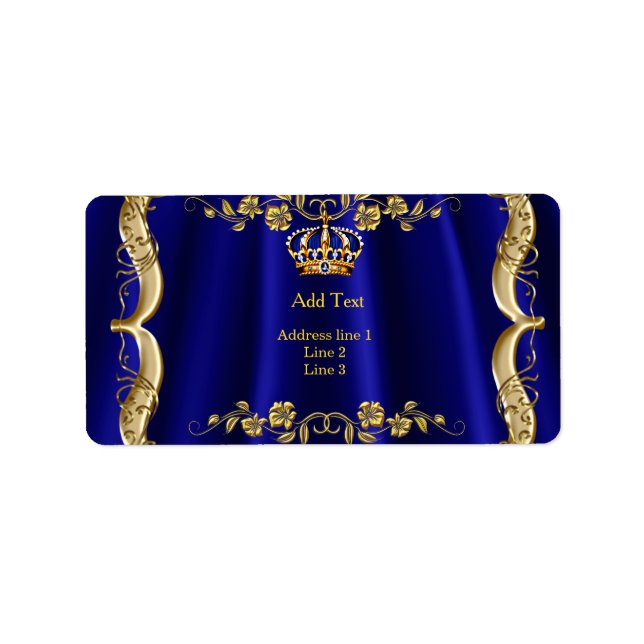 Royal Blue Navy Wedding Gold Crown Label (Front)