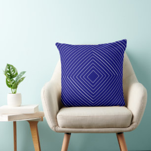 royal blue Nested Thin White Squares Tribal Throw Pillow