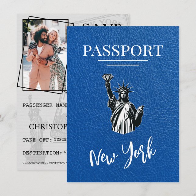 Royal Blue New York City Passport Save The Date (Front/Back)