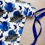 ROYAL BLUE NIGHT BIRDS GOTHIC CHRISTMAS WRAPPING PAPER<br><div class="desc">Elegant creepy vintage inspired gothic NIGHT BIRDS AND BUTTERFLY  with royal blue accent and damask ornament wrapping paper
A classy idea for your gothic  vintage Christmas!!</div>
