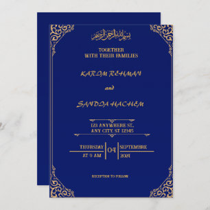 Royal Blue Nikah Islamic Muslim Wedding Invitation