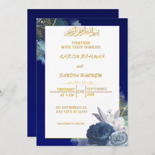 Royal Blue Nikah Islamic Muslim Wedding Invitation