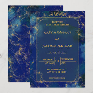 Royal Blue Nikah Islamic Muslim Wedding Invitation