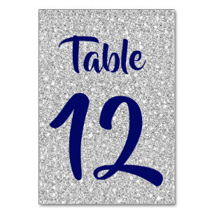 Royal Blue Numbers on a Silver Glitter Background Table Number