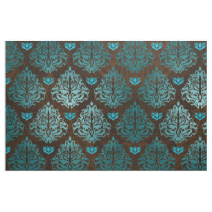 Royal Blue on Brown Retro Damask Luxury Decorative Fabric