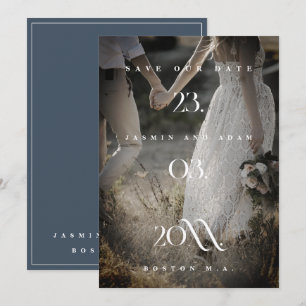 Royal Blue Opulence Minimal Photo Wedding Save The Date