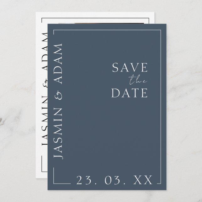 Royal Blue Opulence Minimal Photo Wedding Save The Date (Front/Back)