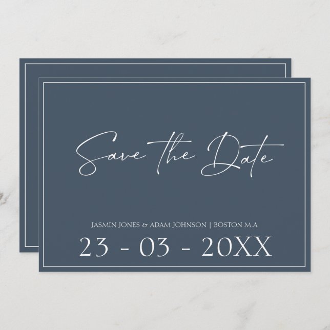 Royal Blue Opulence Script Wedding Save The Date (Front/Back)
