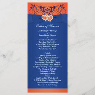 Royal Blue, Orange Floral, Programme de mariage de