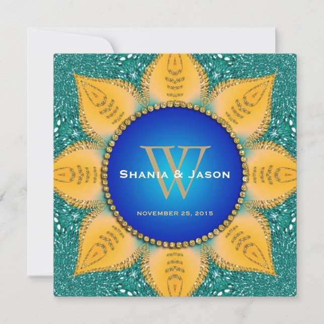 Royal Blue Orange Sunflower Teal Glitter Invitation (Front)