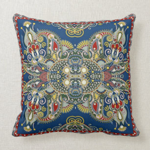 Royal Blue Oriental Design Throw Pillow