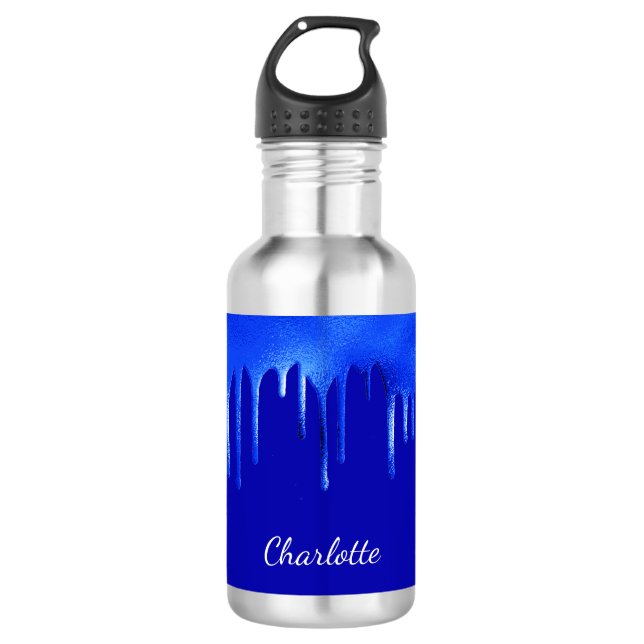 Royal blue paint dripping name script 532 ml water bottle (Front)