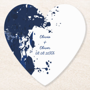Royal Blue Paint Splatter Heart-Shaped Coaster