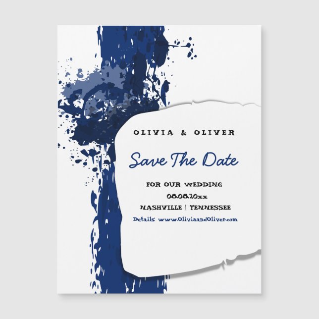 Royal Blue Paint Splatter Save the Date (Front)