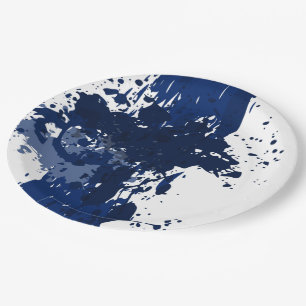 Royal-Blue Paint Splatter - Wedding Party Supply - Paper Plate