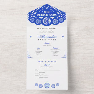 Royal Blue Papel Picado Mis Quince Años All In One Invitation