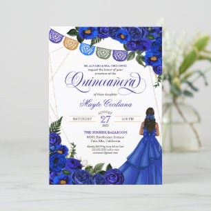 Royal Blue Papel Picado Quinceañera 15th Birthday Invitation