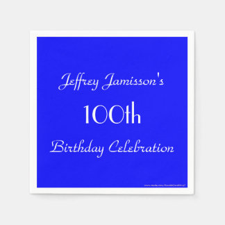 Royal Blue Paper Napkins, 100th Birthday Party Napkin