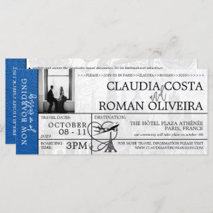 Royal Blue Paris Mariage Boarding Pass Invitation