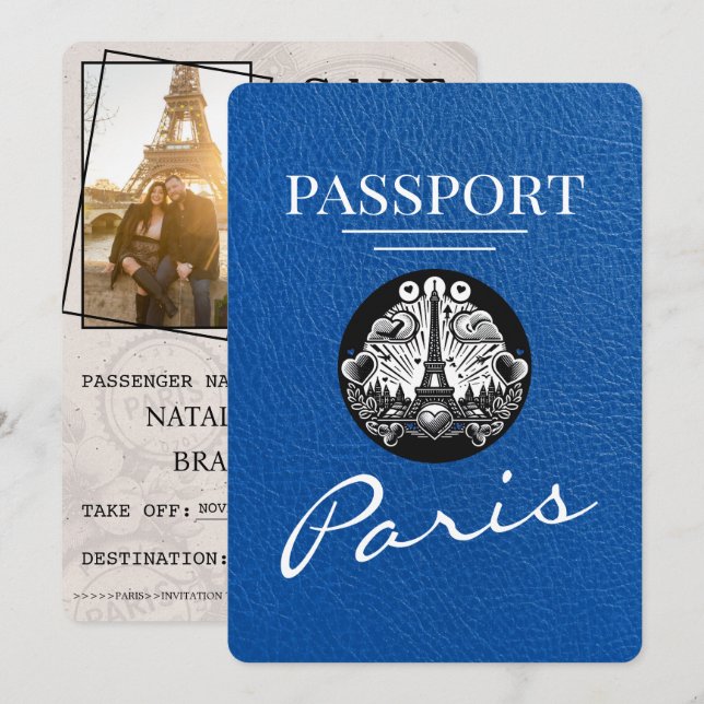 Royal Blue Paris Passport Save The Date (Front/Back)