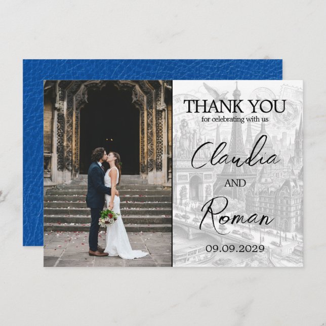 Royal Blue Paris Passport Thank You Card (Front/Back)