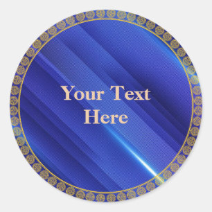 Royal Blue Pattern with gold-coloured circle frame Classic Round Sticker