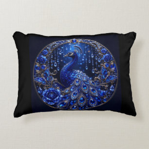 Royal Blue Peacock Crystal Glamour Accent Pillow