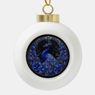 Royal Blue Peacock Crystal Glamour Ceramic Ball Christmas Ornament