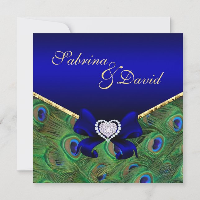 Royal Blue Peacock Faire-part de mariage (Devant)