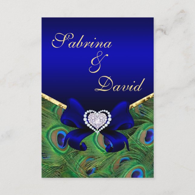 Royal Blue Peacock Reception card (Front)