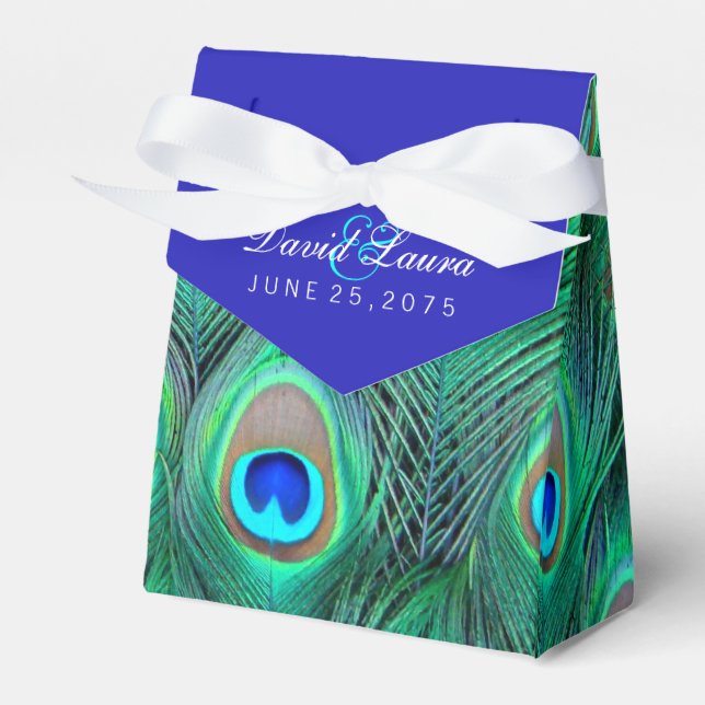 Royal Blue Peacock Wedding Favor Box (Front Side)