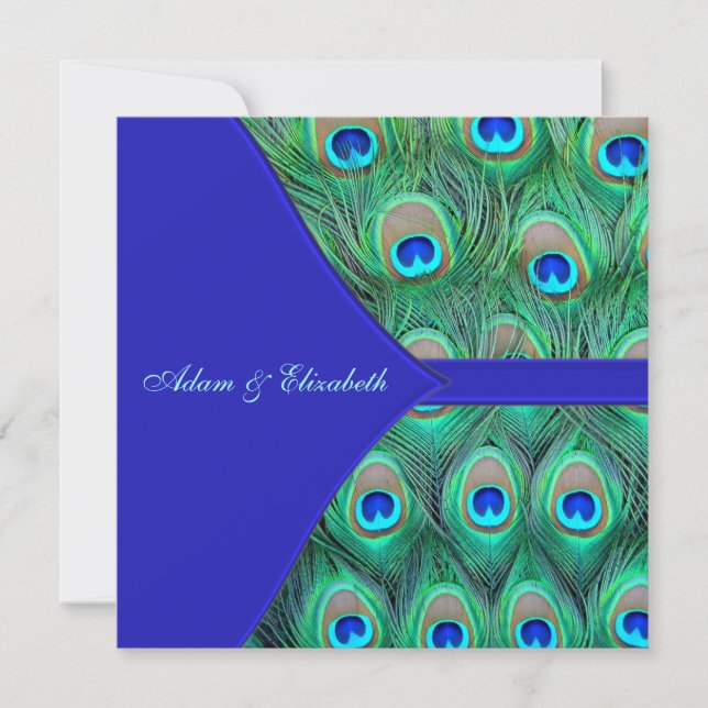 Royal Blue Peacock Wedding Invitation (Front)