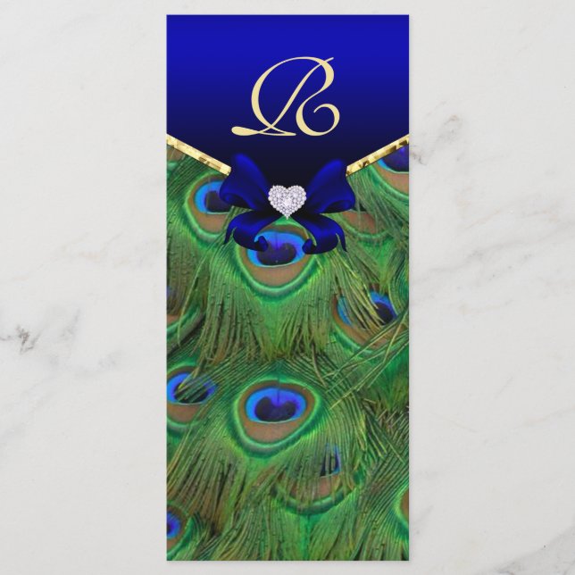 Royal Blue Peacock Wedding Program Rack Card (Front)