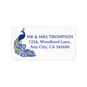 Royal Blue Peacock Wedding Return Address Label