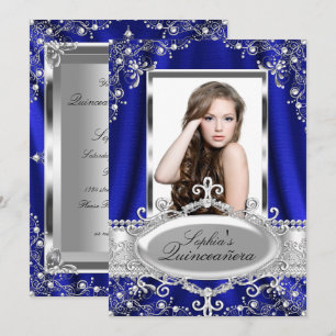 Royal Blue Pearl Silk Vintage Glamour Quinceanera Invitation