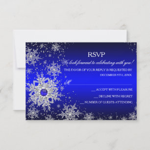 Royal Blue Pearl Snowflake Christmas Party RSVP Card