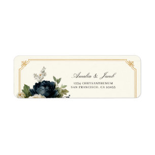 Royal Blue Peony Wedding with Gold Frame Address