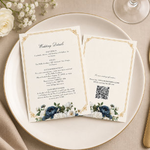 Royal Blue Peony Wedding with Gold Frame RSVP Enclosure Card
