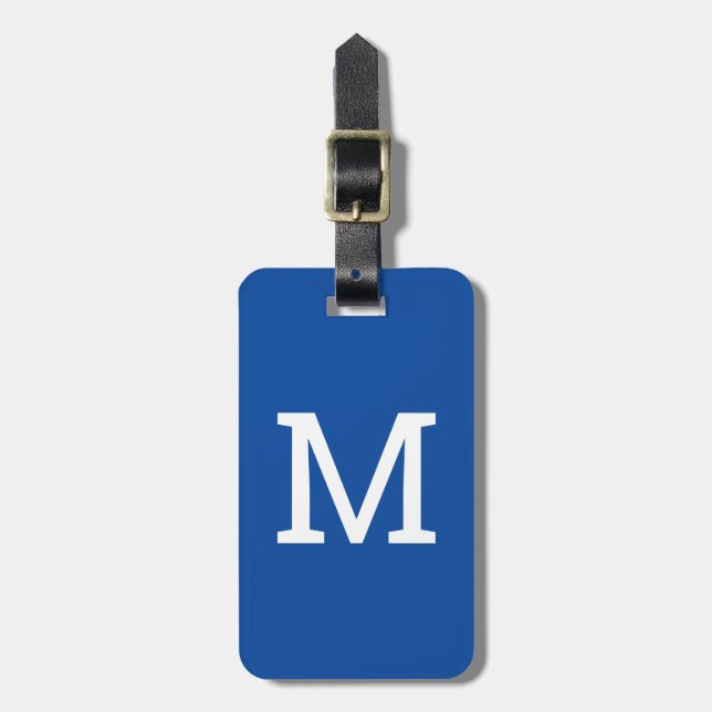 Royal Blue Personalized Initial Luggage Tag (Front Vertical)