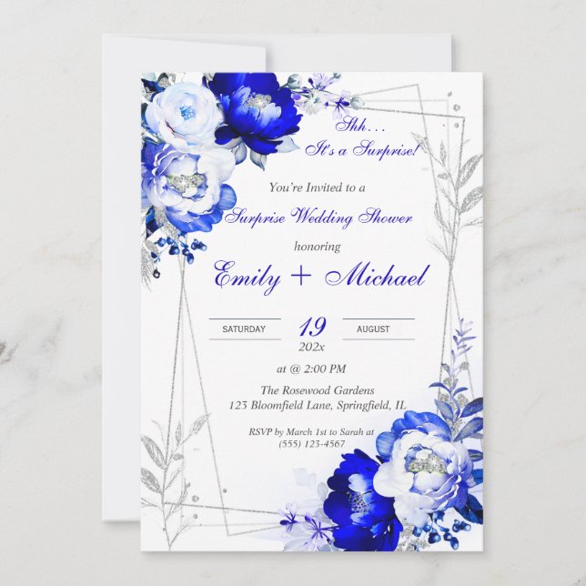 Royal Blue Personalized Surprise Wedding Shower Invitation (Front)
